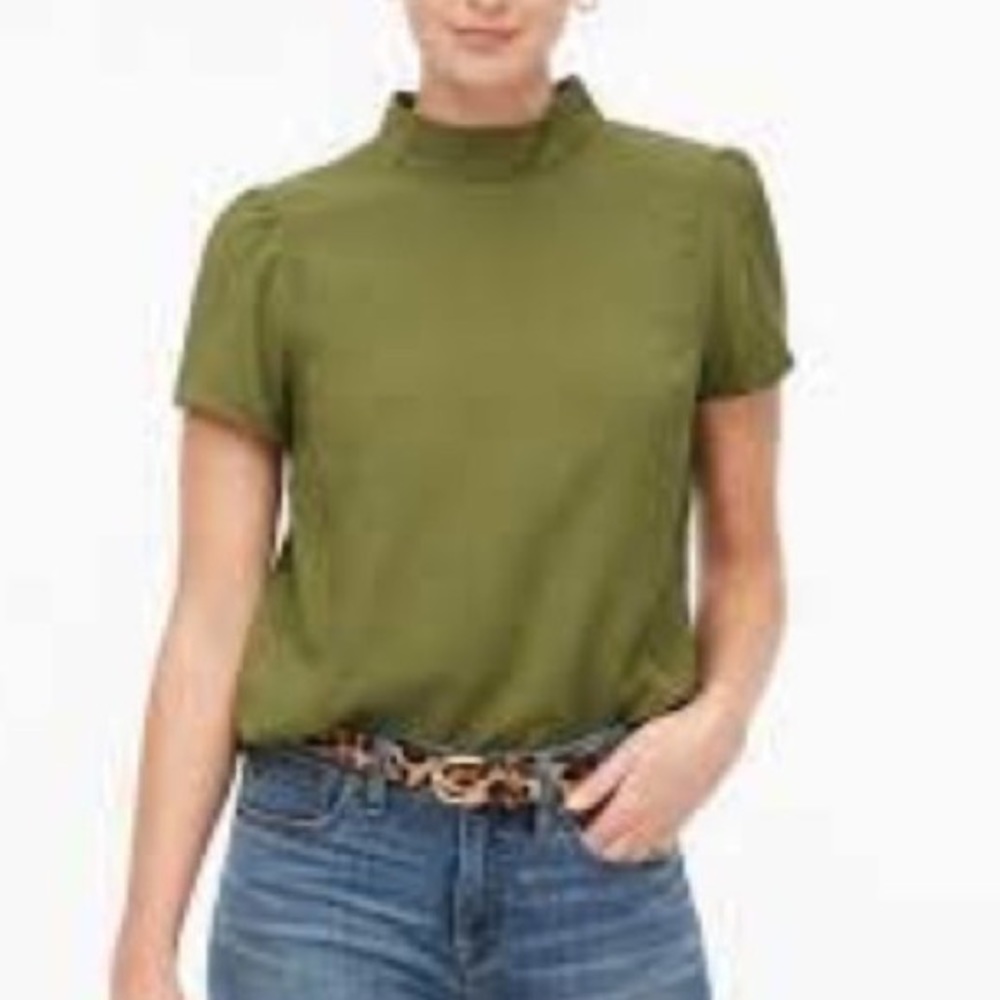 J. crew 3x green mock neck short sleeve blouse